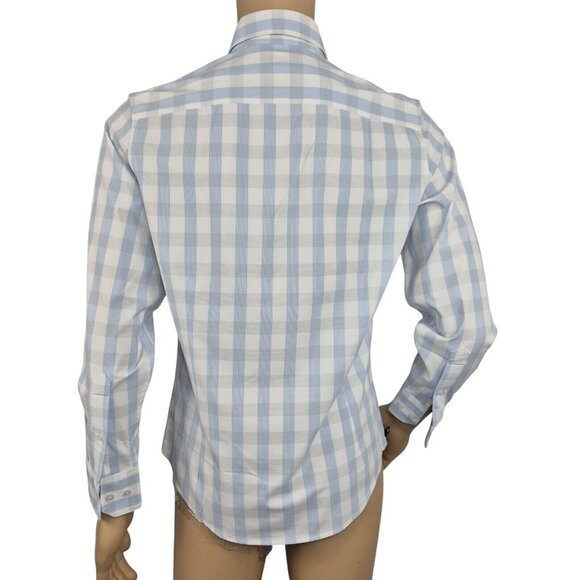Mizzen Main Shirt Mens Size S White Blue Trim Fit Leward Plaid Stretch (9) - Picture 3 of 10